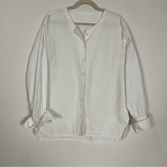 Tops - Eloise Pintucked White Cotton Band-Collar Blouse, Made in France
